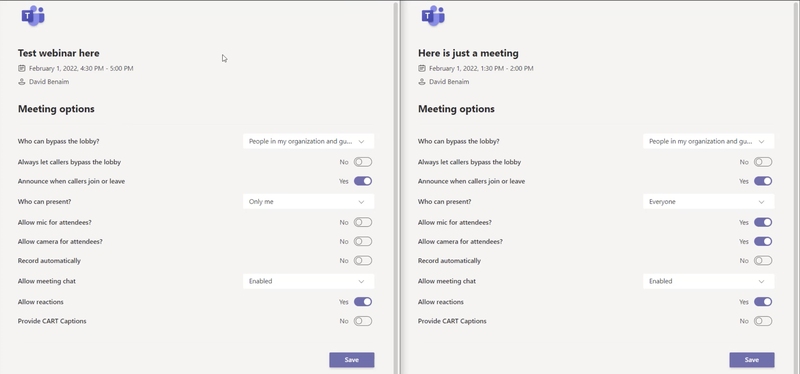 Webinar VS Meeting Microsoft Teams