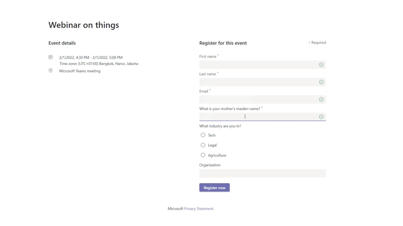 Page inscription Teams